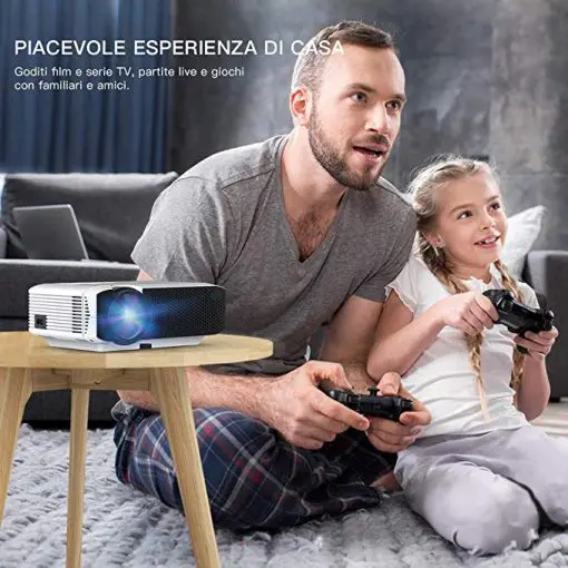 Proiettore APEMAN 4000 Lumen Mini Videoproiettore Portatile Doppio Altoparlante del LED fino 50000 Ore Cinema Domestico Compatibile 1080P HDMIUSBVGAMicro SD Supporto Android IOS TV Box easyprezzo